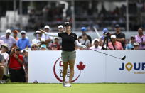 United States' Jennifer Kupcho reacts after teeing off during the first round of the CP Women's Open golf tournament, Thursday, Aug. 25, 2022, in Ottawa, Ontario. (Justin Tang/The Canadian Press via AP)