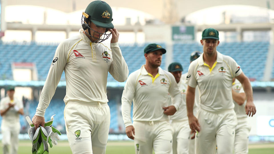 Tim Paine walks from the ground at stumps during day three. (Photo by Ryan Pierse/Getty Images)