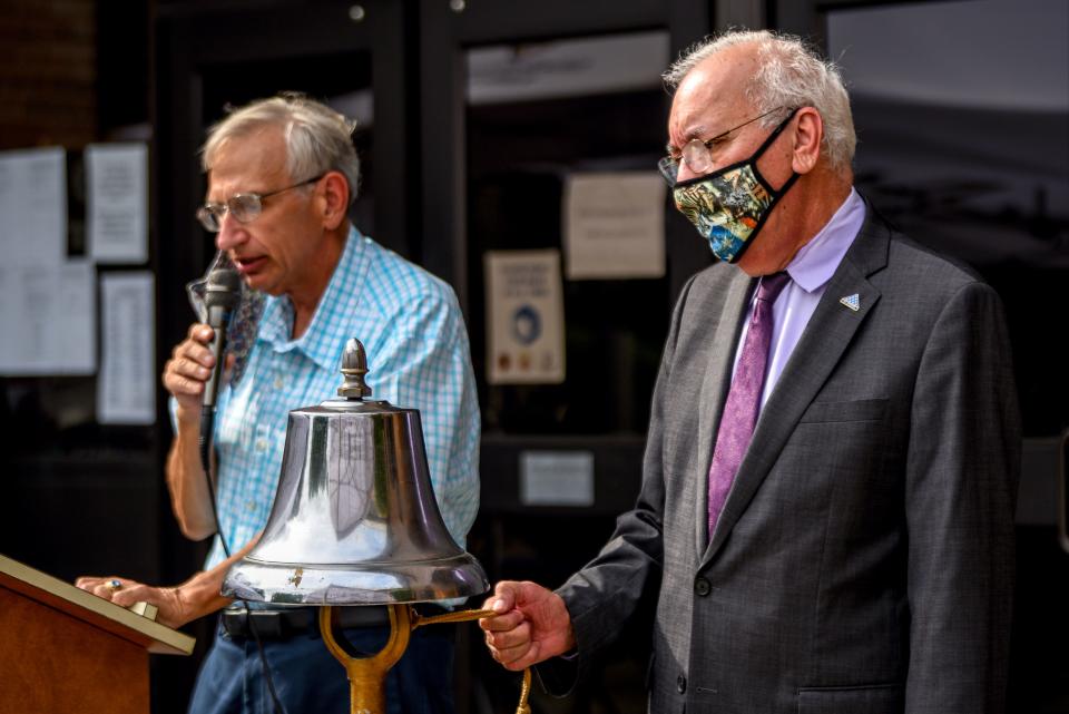 Clifton residents and politicians read the names of all the victims of the September 11th attack in front of Clifton City Hall on Thursday September 10, 2020. Councilman Peter Eagler reads the names of the Passaic residents while Clifton Mayor James Anzaldi rings a bell after each name.