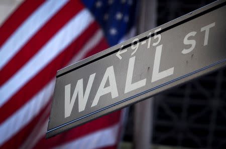 A Wall Street sign is pictured outside the New York Stock Exchange in New York, October 28, 2013. REUTERS/Carlo Allegri/File Photo