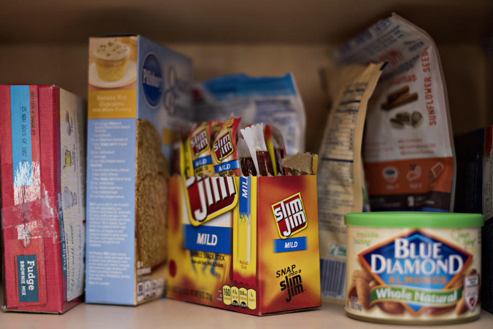 ConAgra Foods Slim Jim brand smoked snack sticks are displayed for a photograph in Tiskilwa, Illinois, U.S., on Monday, March 23, 2015. ConAgra Foods, Inc., is scheduled to report its fiscal 2015 third-quarter results on Thursday, March 26, 2015. Photographer:  Daniel Acker/Bloomberg