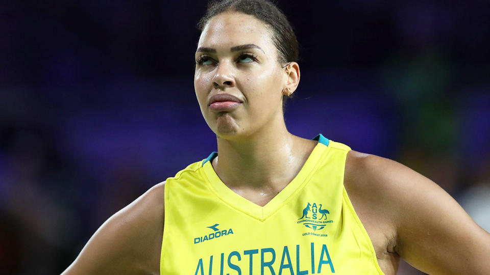 Pictured here, Liz Cambage representing Australia during a women's basketball match.