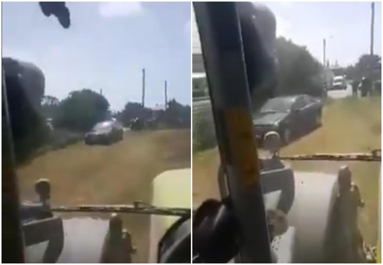 Footage shows a farmer, believed to be from Cornwall, covering a car in slurry after it was parked in his field: Twitter