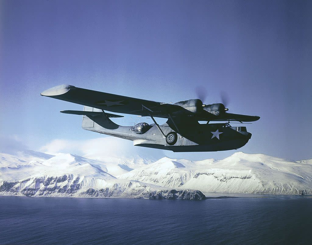 us navy pby catalina bomber in flight