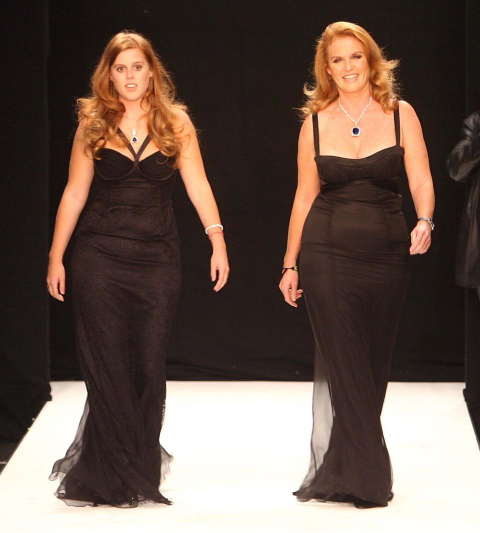 Princess Beatrice and the Duchess of York on the catwalk for a Fashion for Relief event in  London, 2007