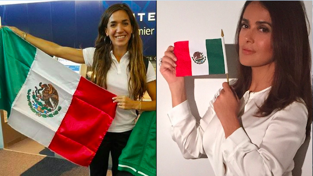 Mexican long jumper Yvonne Treviño Hayek (left) is a distant cousin of actress Salma Hayek (right). (Instagram)