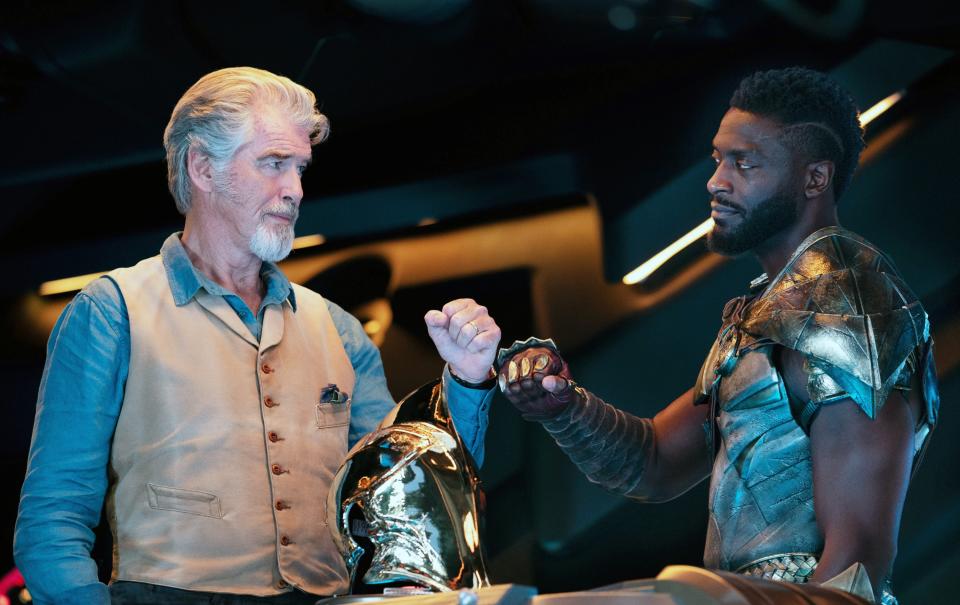 Pierce Brosnan as Dr. Fate and Aldis Hodge as Hawkman in ‘Black Adam’/Everett Collection