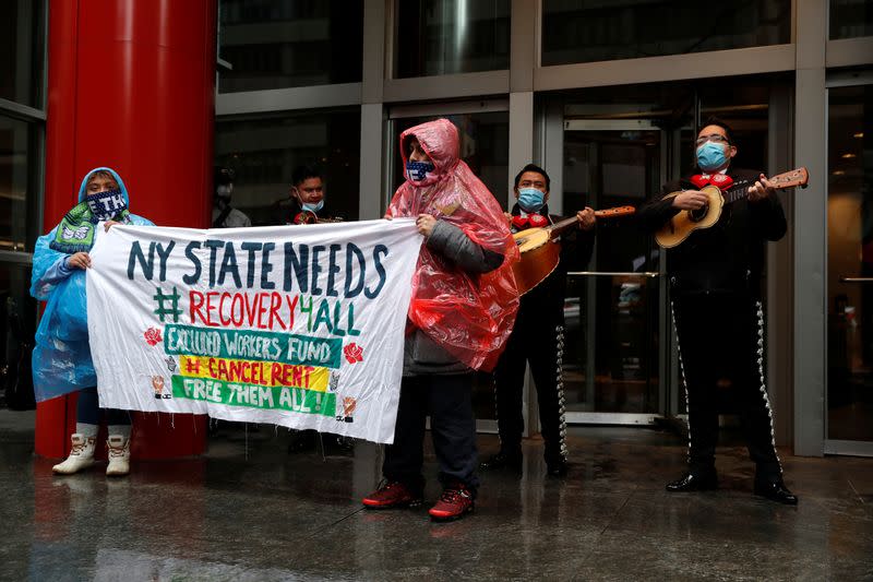 Demonstrators hold May Day protests in Manhattan during the outbreak of the coronavirus disease (COVID-19) in New York