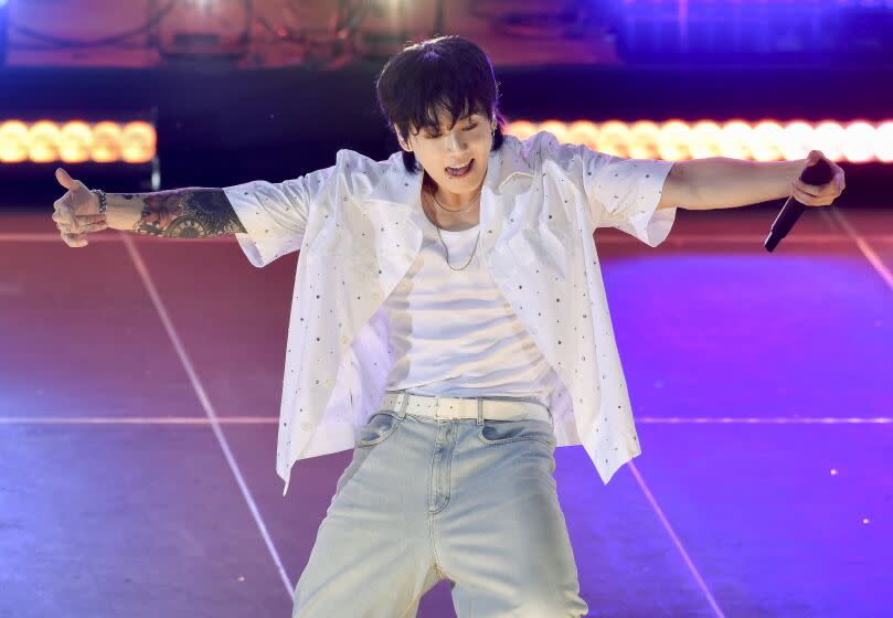 South Korean singer Jung Kook from the K-pop band BTS performs solo on ABC's "Good Morning America" at Rumsey Playfield/SummerStage on Friday, July 14, 2023, in New York. (Photo by Evan Agostini/Invision/AP)