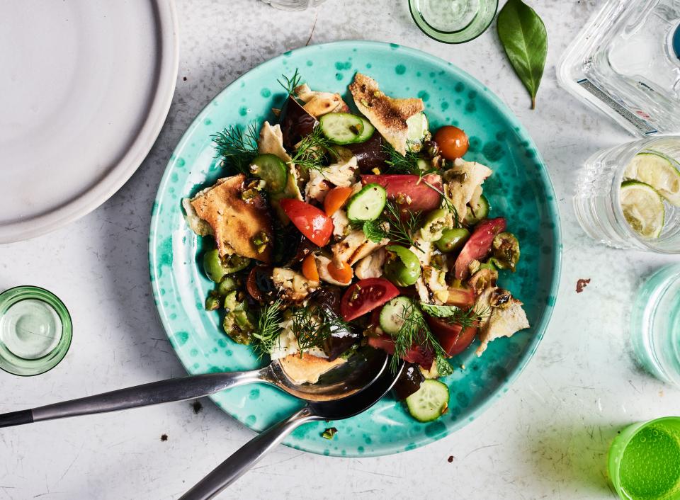 Grilled Fattoush with Halloumi and Eggplant