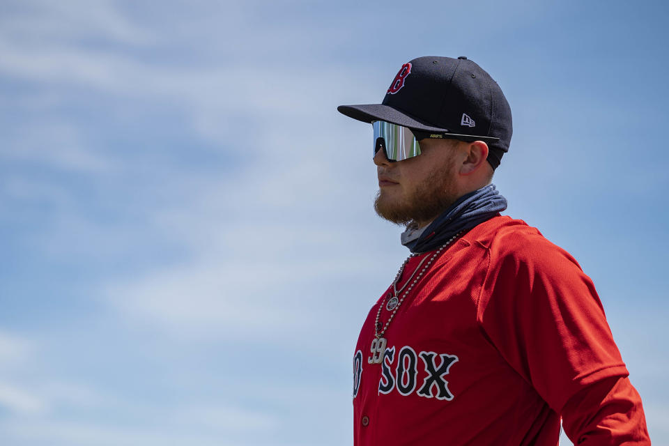 FT. MYERS, FL - MARCH 5: Alex Verdugo #99 of the Boston Red Sox looks on before a Grapefruit League game against the Tampa Bay Rays on March 5, 2021 at jetBlue Park at Fenway South in Fort Myers, Florida. (Photo by Billie Weiss/Boston Red Sox/Getty Images)