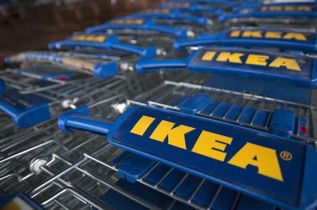 Trollies are seen outside an IKEA store in Wembley, north London January 28, 2015. REUTERS/Neil Hall