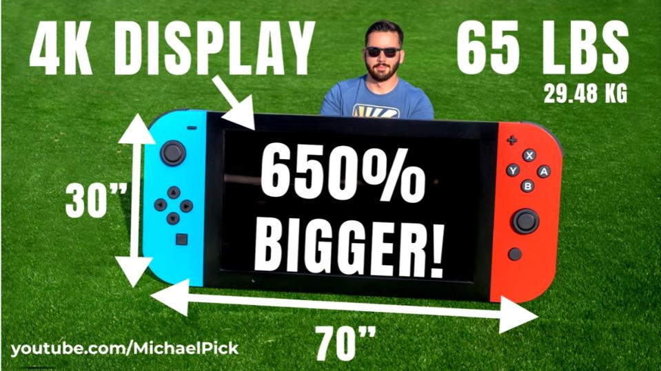 比原廠Switch大650倍的超巨大Switch誕生。   圖：翻攝自Michael Pick的YouTube頻道