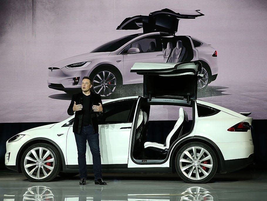 Elon Musk in front of a Tesla