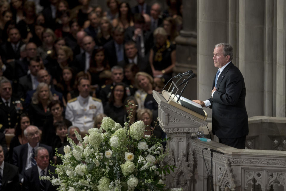 Bush memorialized the late Senator as a great friend and leader who was honest, courageous&nbsp;and not afraid to speak out against bigots and despots. (Photo: Bloomberg via Getty Images)