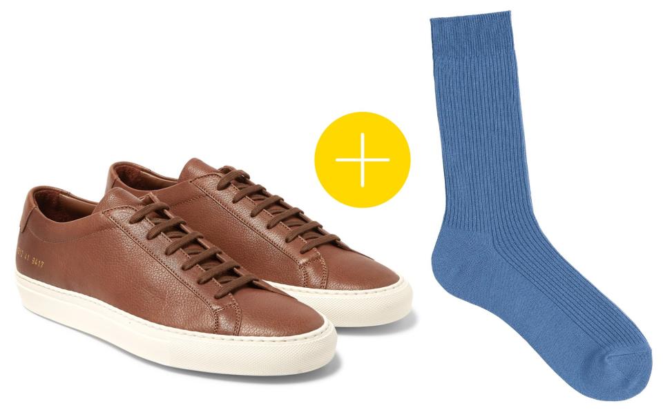 Leather Low Tops + Cerulean Ribbed Socks