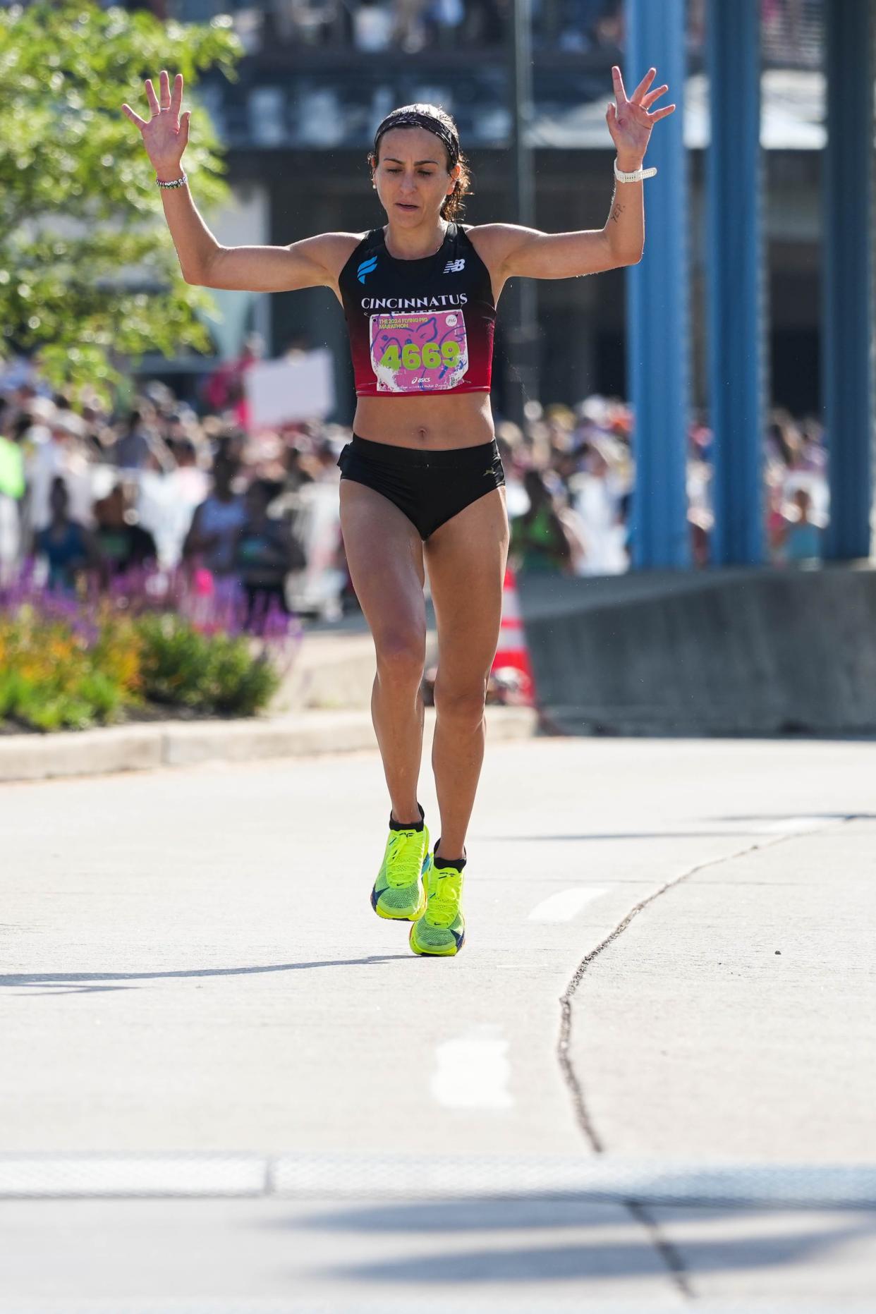 Brooke Wildermuth of Cincinnati, Ohio took second place in the Women's full marathon of the 2024 Flying Pig Marathon on Sunday May 5, 2024.