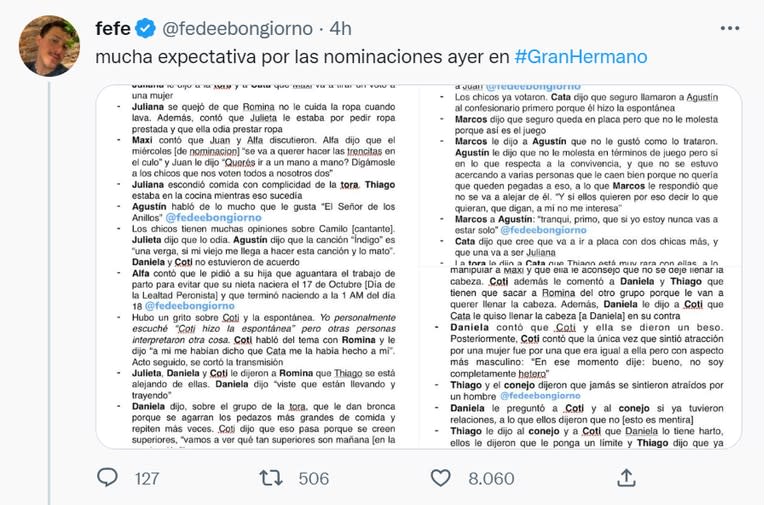 Los resúmenes de Gran Hermano de Fede Bongiorno