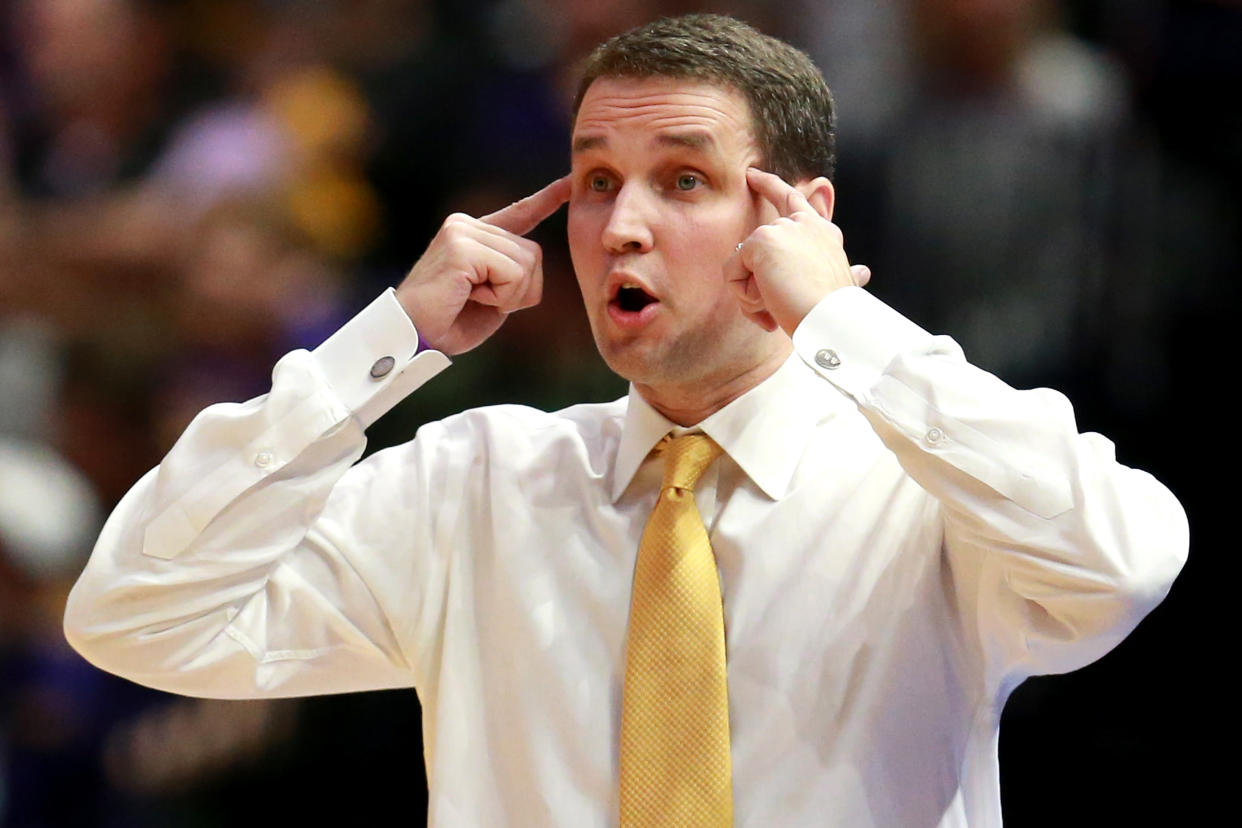 BATON ROUGE , LOUISIANA - FEBRUARY 26:  Head coach Will Wade of the LSU Tigers reacts to a play during a game against the Texas A&M Aggies at Pete Maravich Assembly Center on February 26, 2019 in Baton Rouge, Louisiana. (Photo by Sean Gardner/Getty Images)