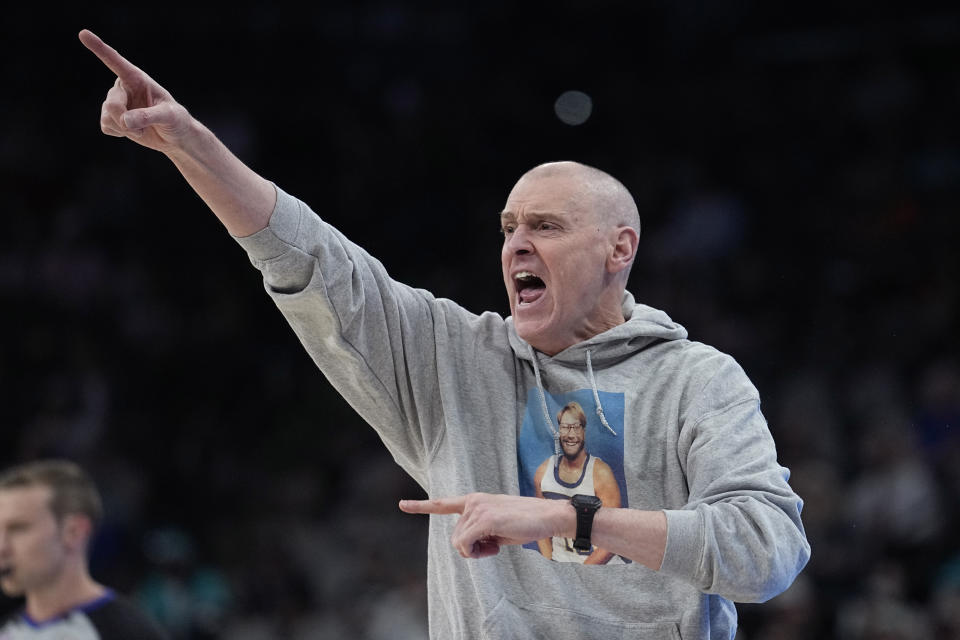 Indiana Pacers head coach Rick Carlisle signals to his players during the first half of an NBA basketball game against the San Antonio Spurs in San Antonio, Thursday, March 2, 2023. (AP Photo/Eric Gay)