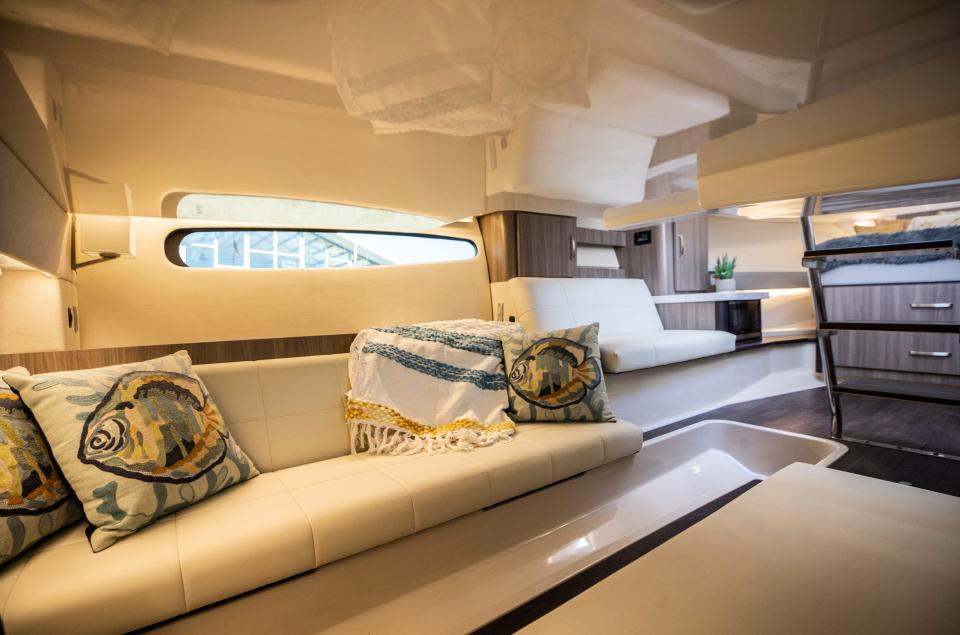 The living quarters in the Regal 36 Grande Coupe at Marine Sales and Service. Jan. 11, 2022.