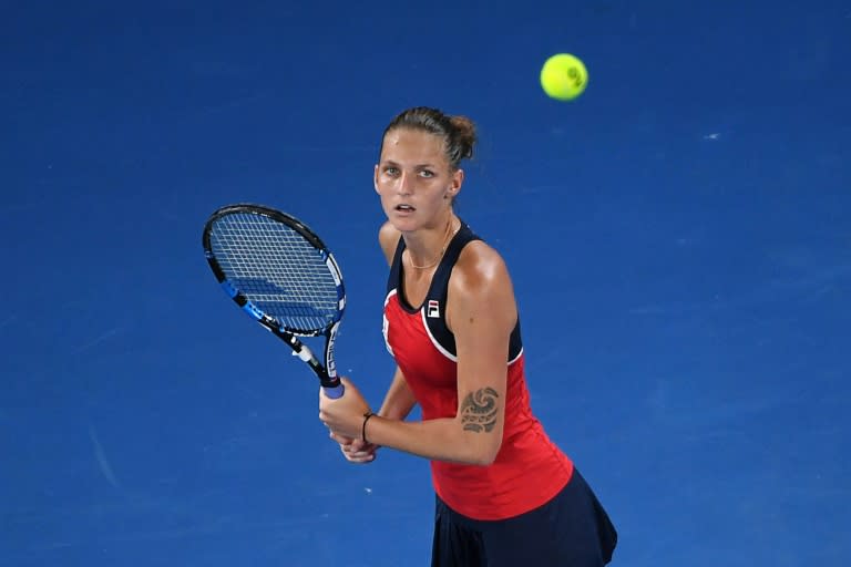 Czech Republic's Karolina Pliskova eyes the ball during her Australian Open fourth round match against Australia's Daria Gavrilova, in Melbourne, on January 23, 2017