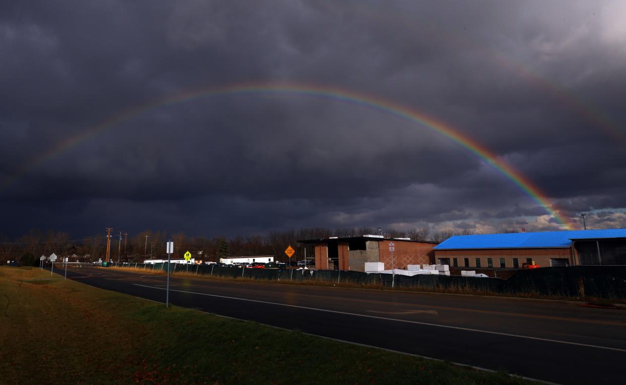 A rainbow arches over the construction site of Westerville's new Minerva Park Middle School on Dec. 15.