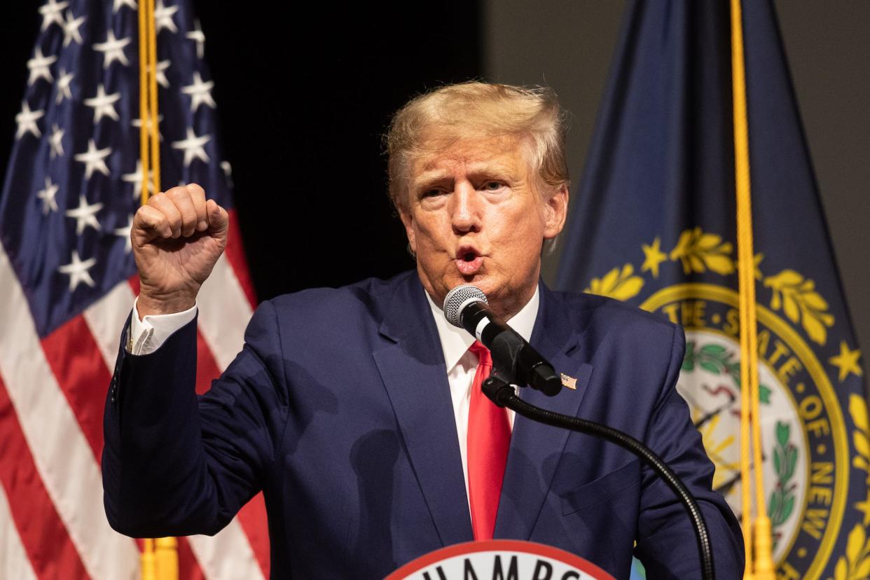 Former US President Donald Trump speaks at the New Hampshire Republican State Committee's Annual Meeting on January 28, 2023 in Salem, New Hampshire.