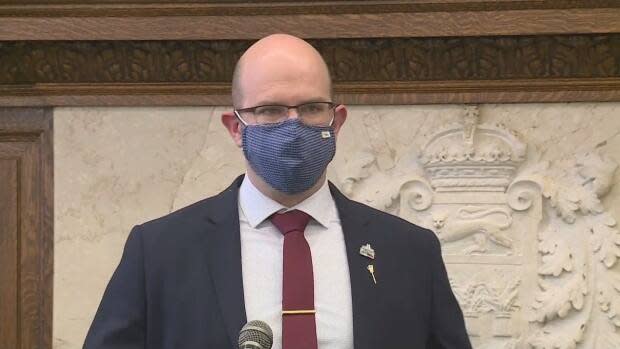 Matt Love, the NDP MLA for Saskatoon Eastview, revealed this week that he is immunocompromised. He wants all members of the provincial legislature to wear masks while speaking in the House.  (CBC - image credit)