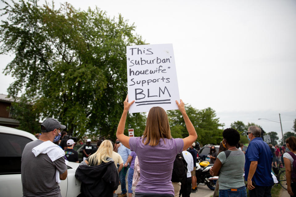 A Black Lives Matter supporter near the site where Jacob Blake was shot by police in Kenosha, Wis.<span class="copyright">Patience Zalanga for TIME</span>