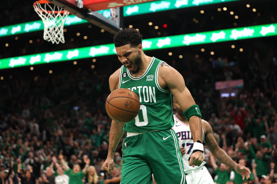 Jayson Tatum exploded for 51 points in Sunday&#39;s Game 7 win. (Photo by Adam Glanzman/Getty Images)