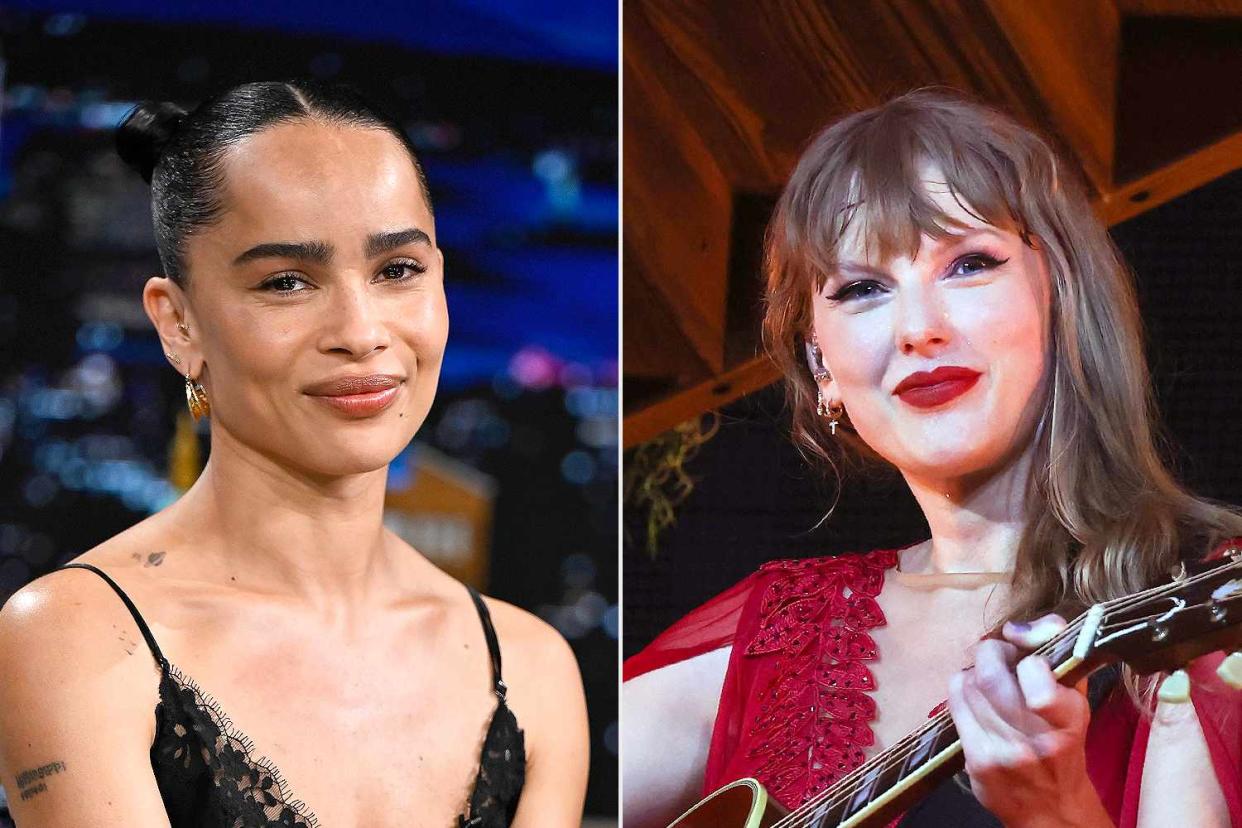 <p>Todd Owyoung/NBC via Getty; Aldara Zarraoa/Getty</p> Zoe Kravitz and Taylor Swift.