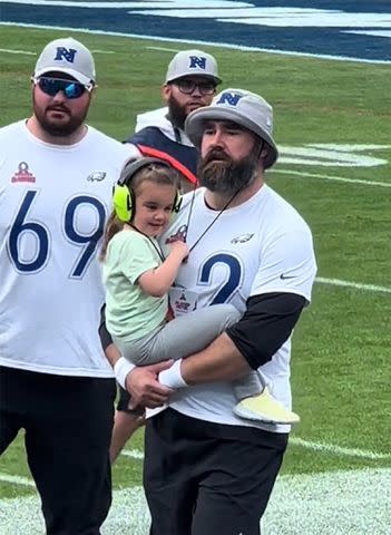 <p>Spencer Gilliam/rtsgoatfarm/TikTok</p> Jason Kelce and daughter Wyatt