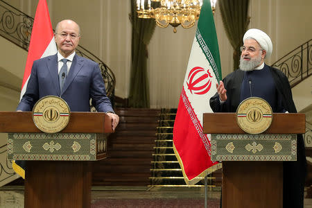 Iran's President Hassan Rouhani speaks during a news conference with Iraq's President Barham Salih in Tehran, Iran, November 17, 2018. Official President website/Handout via REUTERS