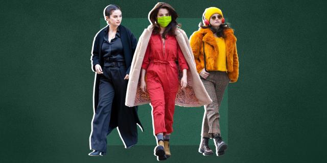 Selena Gomez Wears a Red Utility Jumpsuit on Set in New York