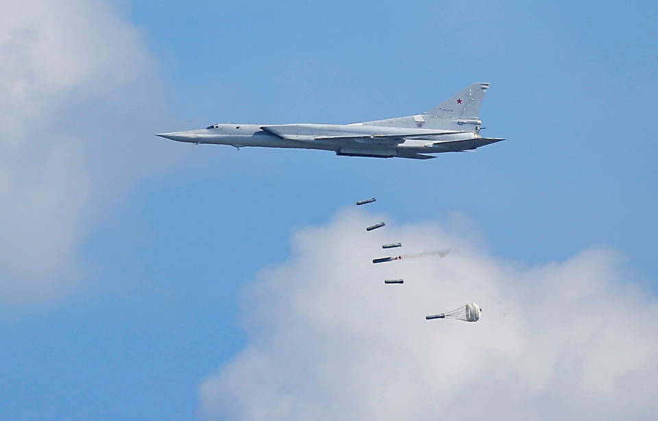 A Tupolev Tu-22M3 bomber performs during the International Army Games 2016, in Dubrovichi outside Ryazan, Russia, on Aug. 5, 2016. 