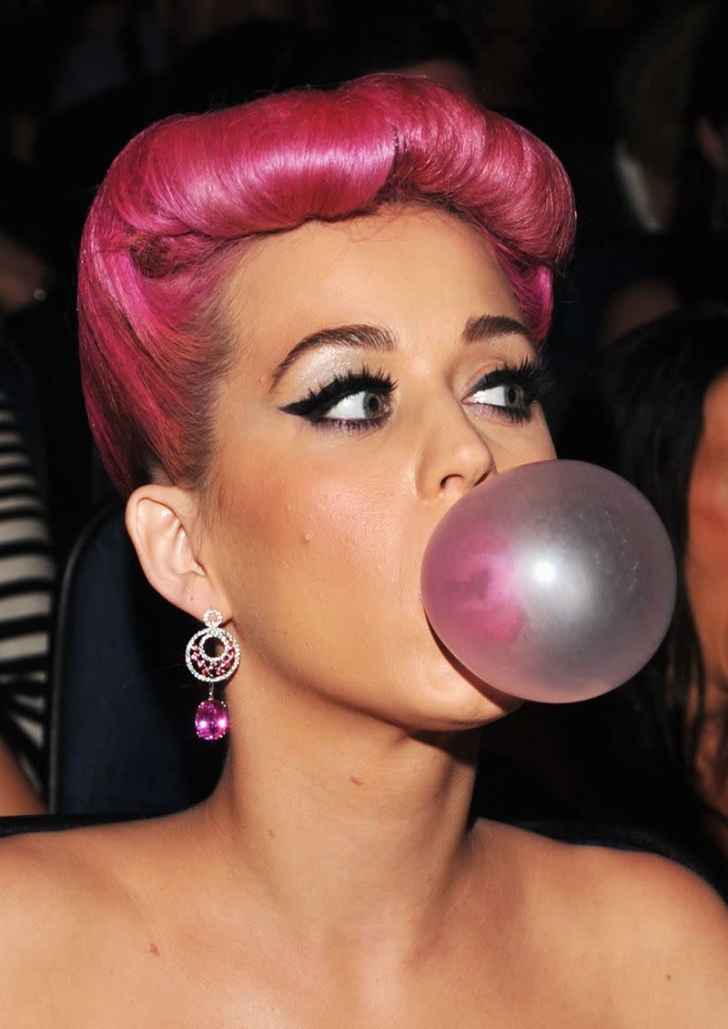 <p> In which Katy Perry makes the case for pink haired ladies having the most fun. We love that she&apos;s wearing it in a retro style, too. </p>