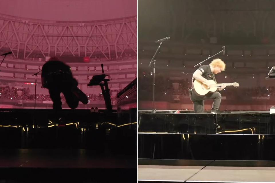 <p>Ed Sheeran/Instagram</p> Ed Sheeran stumbles before getting onstage in Osaka, Japan