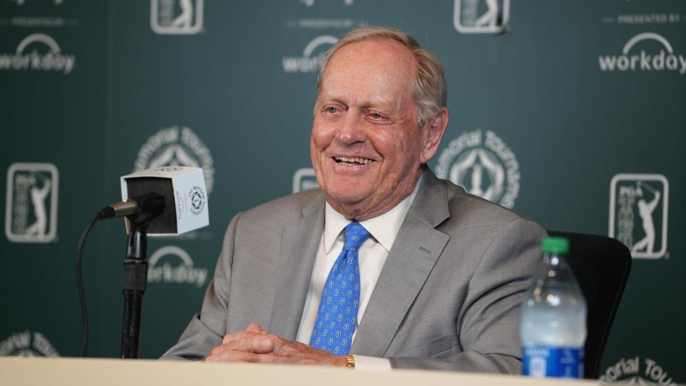 May 31, 2022; Columbus, Ohio, USA;  Jack Nicklaus talks at his annual news conference prior to the Memorial Tournament on May 31, 2022 at the Muirfield Village Golf Club in Dublin, Ohio. Mandatory Credit: Doral Chenoweth-The Columbus Dispatch