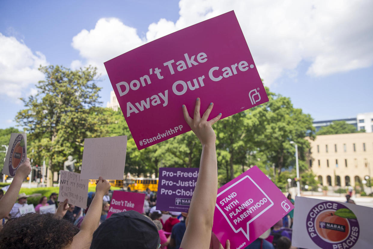 Protesters rally outside of the Georgia State Capitol following the signing of HB 481, in Atlanta, Tuesday, May 7, 2019. Georgia Gov. Brian Kemp signed legislation on Tuesday banning abortions once a fetal heartbeat can be detected. (Photo: Alyssa Pointer/Atlanta Journal-Constitution via AP)
