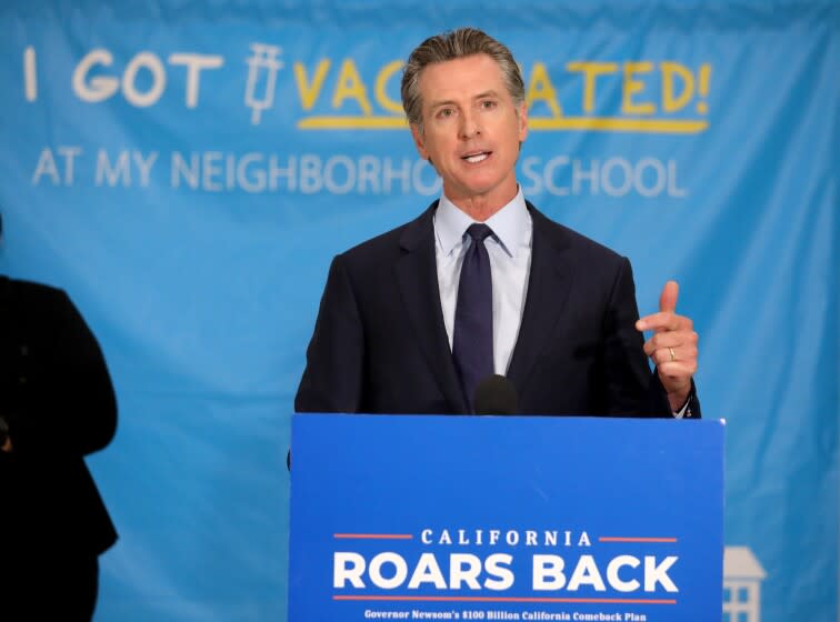 LOS ANGELES, CA - MAY 27: Governor Gavin Newsom unveils a $116.5 million COVID-19 vaccine incentive plan