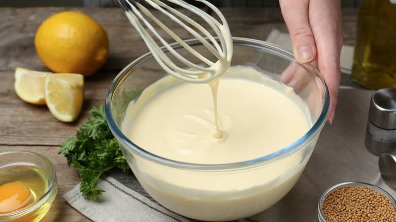 Making homemade mayo with whisk