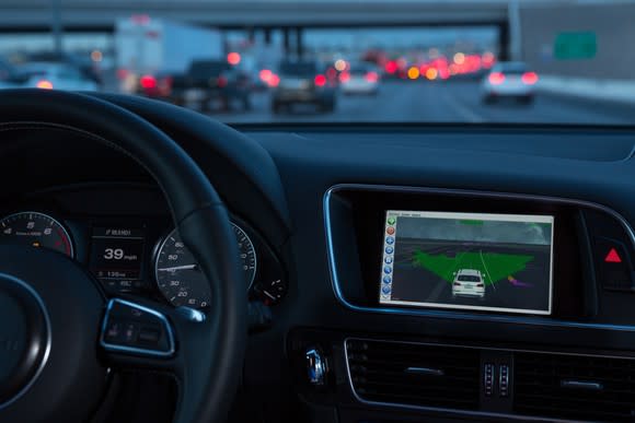 Driverless display inside vehicle on highway