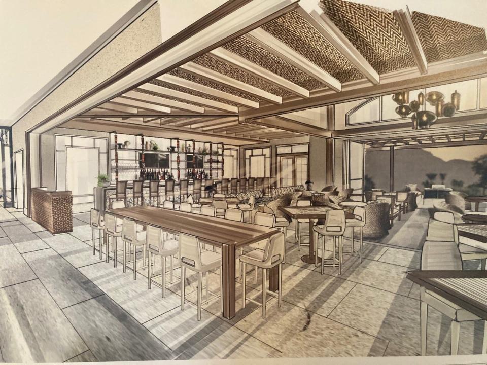 Plans for a new bar area, what officials hope will become the hub of the new clubhouse, are on display in the clubhouse lobby at Rancho La Quinta Country Club