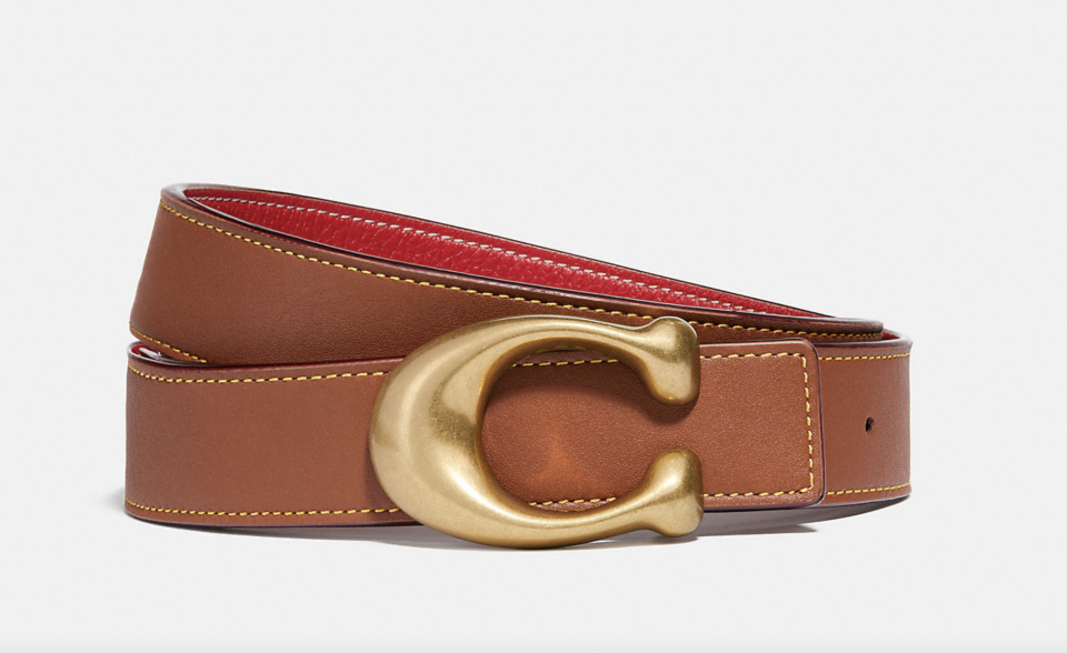 brown leather coach Signature Buckle Reversible Belt 