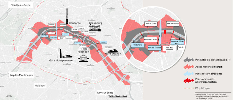 C’est dans le périmètre en gris sur cette carte que l’enregistrement a priori sera nécessaire. Les ponts en bleu pourront en revanche être empruntés sans aucune autorisation préalable.