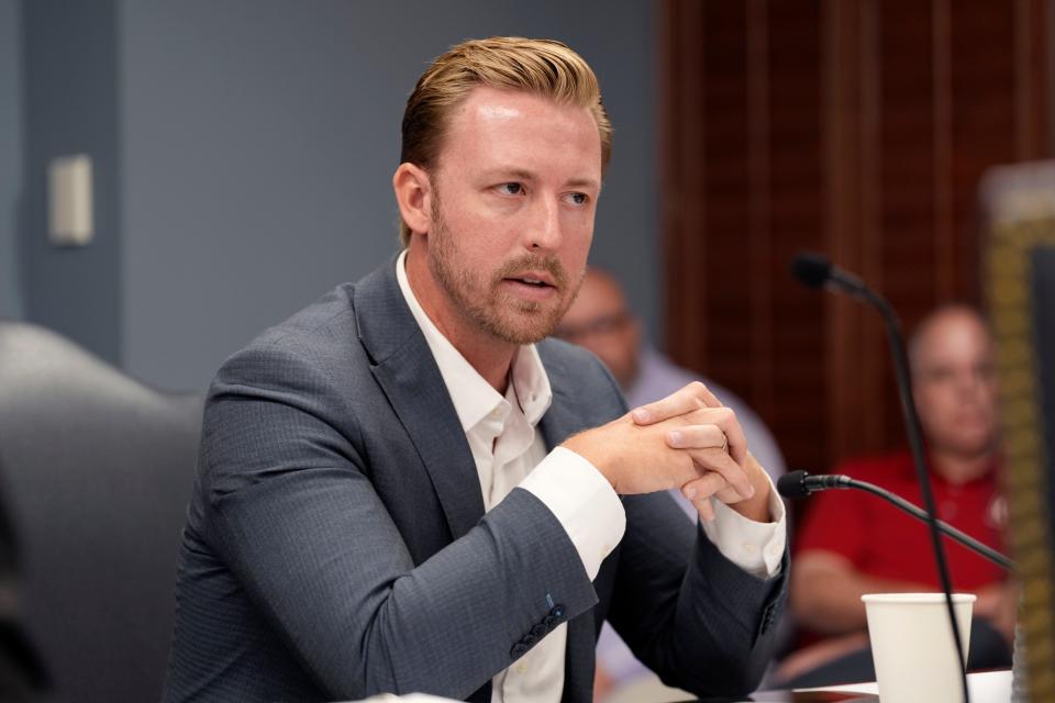 State schools Superintendent Ryan Walters speaks during an Oklahoma State Board of Education meeting in Oklahoma City, Wednesday, July 31, 2024.