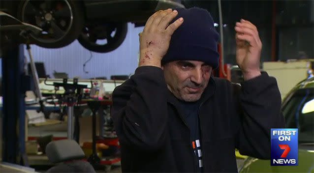 Mario Montalto was bashed in Broadford mechanic shop. Source: 7 News