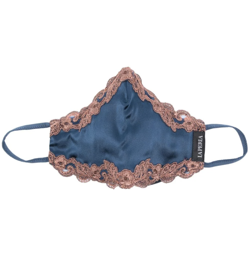 navy and pink trim La Perla Lace-Trim Face Mask 