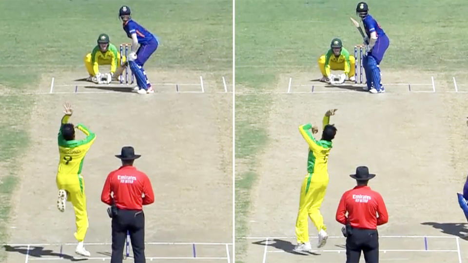 Nivethan Radhakrishnan, pictured here bowling right and left-handed.